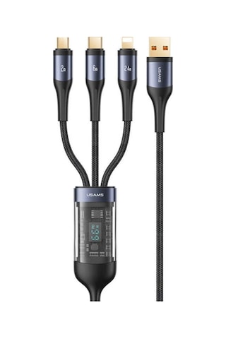 Usams Sj582 66w 3in1 Alüminyum Alaşımlı Şeffaf Dijital Ekran Hızlı Şarj Kablosu 1.2m