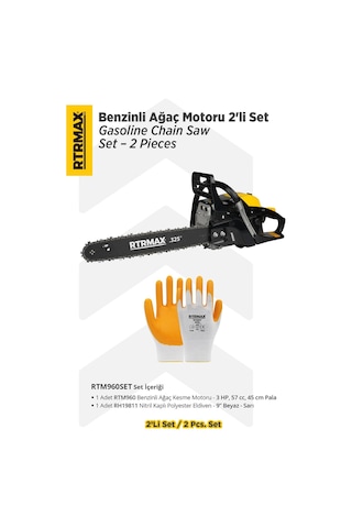 Rtrmax RTM960SET Benzinli Ağaç Kesme Motoru + Eldiven 2'li Set