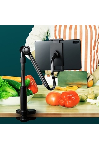 Tongxida 4-13 Inç Ayarlanabilir Kol Cep Tablet Tutucu Standı, Başucu Masası Tablet Klip Braketi Siyah