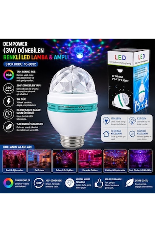 Dempower Dp-269 Dönebilen Disko Led Lamba Ve Ampul - 3 W Tam Renkli 170-265 V