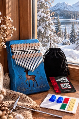 Midex KLX-510 Hakiki Ağaç Geyik Desenli Kalimba 17 Tuşlu
