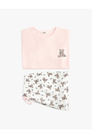 Koton Pamuklu Bisiklet Yaka Kısa Kollu Rahat Kesim Baskılı Pijama Takımı Pembe 6slk40174mk