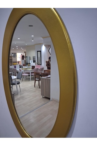 Ayna Oval 90673 Model Parlak Gold Renk Kayın Torna Kutu Sevk El Yapım Altın