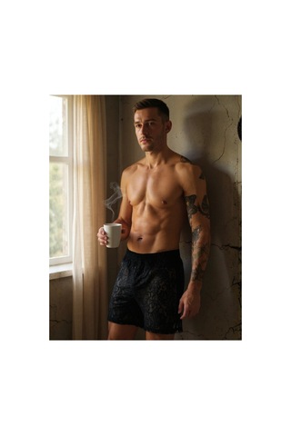 Qmen Style Erkek Dantel Boxer Siyah