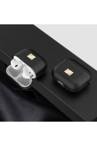 Airpods 4 Uyumlu Kılıf Deri Görünümlü Askı Aparatlı Wlons Kulaklık Kılıfı Siyah