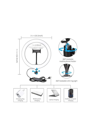 10 İnch Youtuber Led Işıklı Halka Telefon Tutuculu 10 İnch 26 Cm Selfie/yayıncı/makyaj Işığı 210 Cm Tripod F08