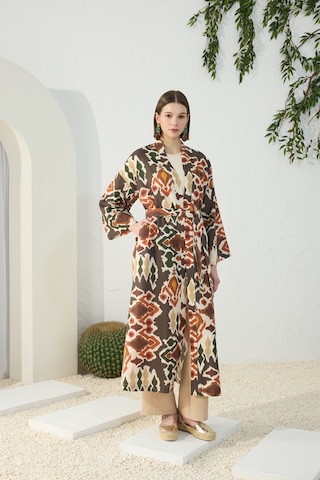 Aker Turuncu Desenli Keten Kimono Turuncu Turuncu