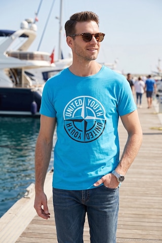 Buratti Baskılı Bisiklet Yaka Pamuklu Slim Fit Erkek T Shirt 541Pusula Açık Mavi