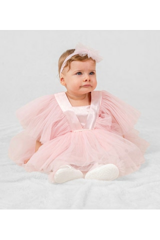 Pugi Baby Kız Bebek Şık Dantelli Mevlüt / Özel Gün Elbisesi Pembe2