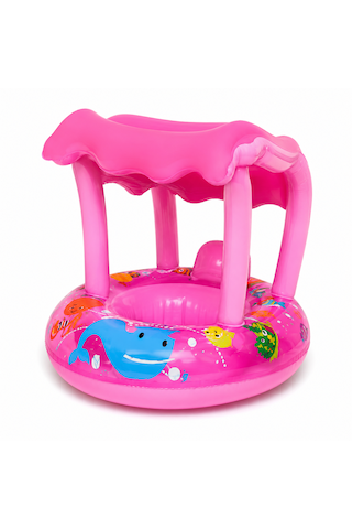 Gölgelikli Bebek Deniz Simidi Pembe 61 Cm Güneş Korumalı Şişme Bebek Simidi