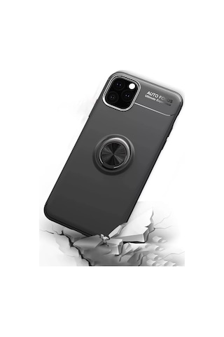 Apple iPhone Uyumlu Uyumlu 11 Pro Max Kılıf Range Yüzüklü Silikon - Siyah-gold