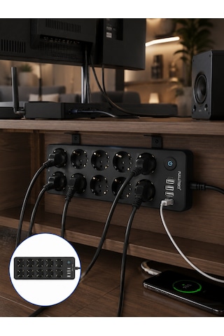 Usb Ve Type-c Çıkışlı 10'lu Akım Korumalı Çoklu Priz Güç Dağıtıcı - Lisinya Diğer