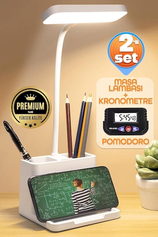 2li Set Masa Lambası + Kronometreli Pomodoro Ders Çalışma Masa Lambası Beyaz 108 Diğer
