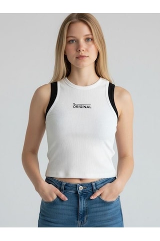 Kız Cocuk Pamuklu Fitiili Crop Bluz-16763 Beyaz Siyah
