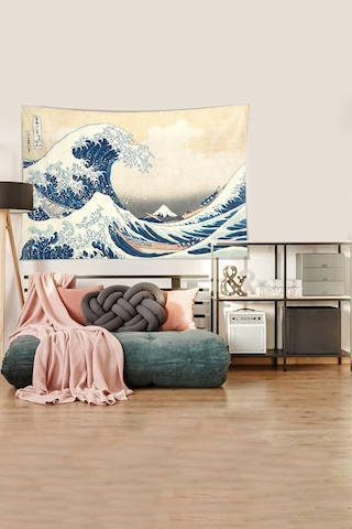 Pelangi Bej-mavi Katsushika Hokusai Serisi Leke Tutmaz Kadife Kumaş Duvar Örtüsü Duvar Halısı Tapestry Ywll372, 14 Çok Renkli
