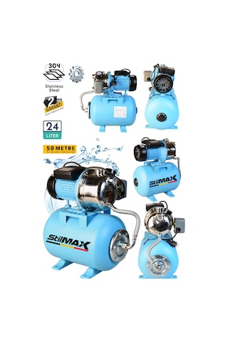 Stilmax Pasj24lt Metal Dişli Otomatik Paket Hidrofor 24lt Tank + 1.5hp Paslanmaz Bakır Jet Pompa