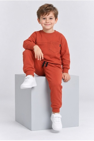 Ahengim Erkek Çocuk Cepli Sweatshirt Ve Jogger Eşofman Altı 2 Li Takım Günlük Rahat Çocuk Eşofman Seti Ak125 Turuncu