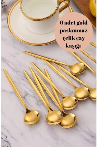 Periboia 6 Adet Şık Parlak Gold Paslanmaz Titanyum Çelik Çay Kaşı Çok Renkli
