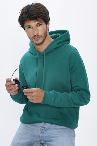 Tudors Unisex Oversize Geniş Kesim Pamuklu Yumuşak Dokulu İçi Polarlı Basic Yeşil Kapüşonlu Sweatshirt-31458-yeşil Yeşil
