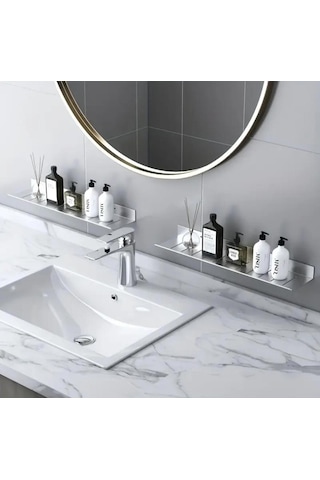 Gkd 304 Kalite Paslanmaz Çelik 40 Cm Ve 30cm 2 Adet Banyo Rafı Düzenleyici - Vidalı Sistem - Inox Gri