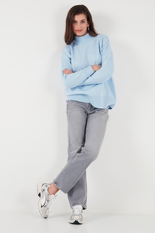 Lela Premium Oversize Fit Balıkçı Yaka Yumuşak Dokulu Triko Bayan Kazak 680Kz00469 Bebe Mavi