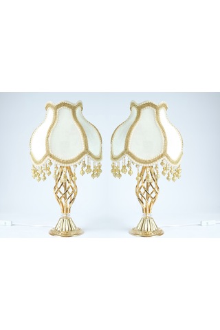 Kadife Kaplı El Yapımı  Klasik Model Abajur Gold Renk 13798784