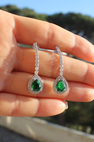 Niki Aksesuar Diamond Model Yeşil Damla Küpe Yeşil