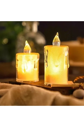 Gerçekçi Titrek Alev Efektli Pilli Led Mum 12'li Paket Çok Renkli