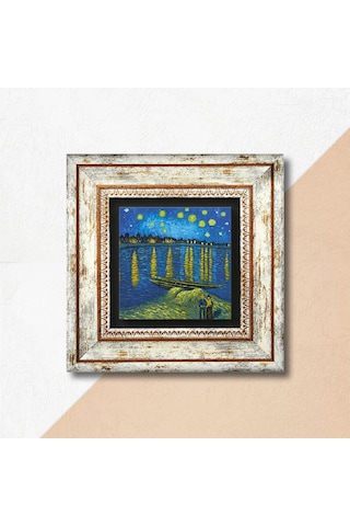 Lexroo Van Gogh Ren Nehri Nde Yıldızlı Bir Gece Taş Duvar Tablosu - Çerçeveli Taş Tablo Çok Renkli
