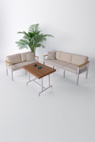 Neokas Balkon Mobilyası, Bahçe Takımı, Kafe Koltuğu, Bekleme Alanı Koltuğu, 2 + 3 + Masa Beyaz