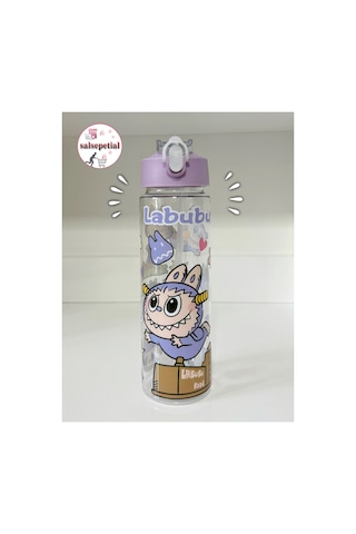 Labubu Su Matarası Labubu Suluk Labubu Figürlü Su Şişesi Labubu Matara Pipetli Matara 650ml Mor