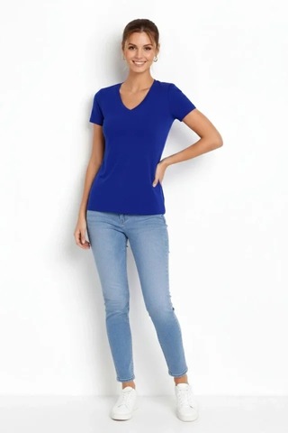 De'charme T-shirt V Yaka Slim Fit Likralı Tişört Günlük Basic Body - İndigo
