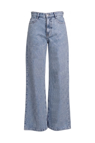 Kene Jeans Ön Taşlı Buz Kar Denim Wide Leg/bol Paça Pantolon Buz Kar