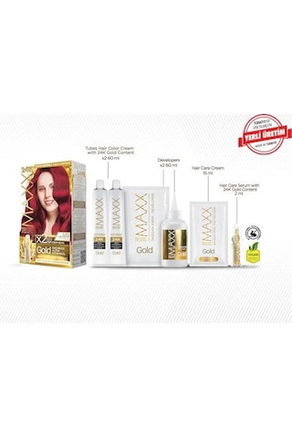 Serisi 24k Altın Parçacıklı Serum İle 1 Kutu 2 X 50 Ml Ve Geliştiriciler Saç Boyası Çilek Kırmızısı 5.65