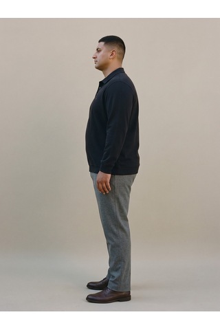 Maccali Erkek Siyah Büyük Beden Polo Yaka Battal Sweatshirt