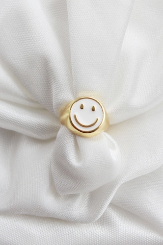 Niki Aksesuar Smile Beyaz Mineli Ayarlanabilir Gold Yüzük Beyaz