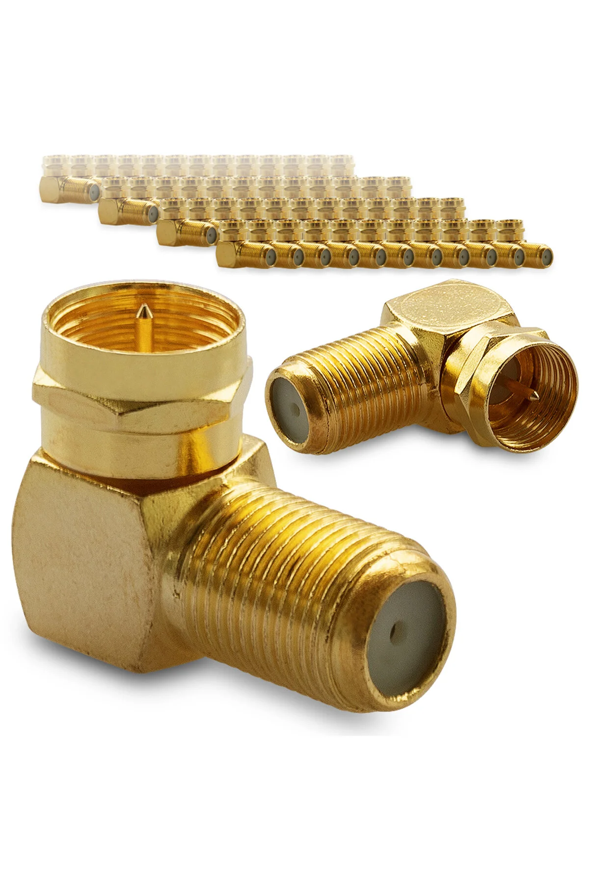 5 Adet Gold L Tipi Konnektör Fiş Çevirmeli 90 Derece Adaptör Uydu Anten Cihaz Girişi Metal Vidalı Konnektör Koaksiyel Tv Uydu Kablosu