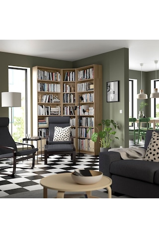 Köşe Kitaplık, Meşe Görünümlü, 136/136x28x237 Cm Abanoz