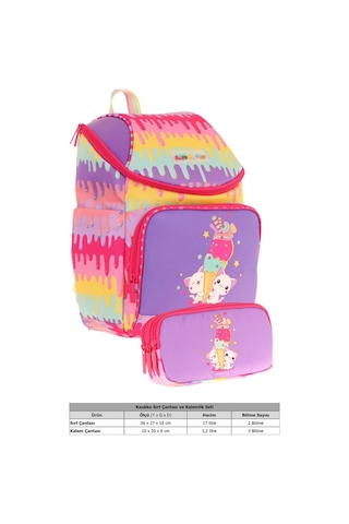 Kaukko Kırmızı Mor, Dondurma Temalı, Kız Çocuk Okul Çantası Ve Kalem Çantası Seti - L5247+l8247 Mor