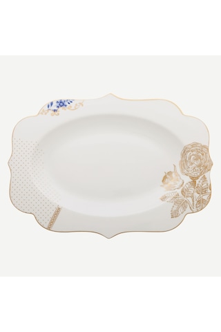 Mavi Beyaz Porselen Servis Tabağı 40 Cm