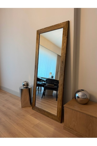 Doğal Ahşap Çerçeveli 180x80 Cm Ceviz Ayaklı Boy Aynası