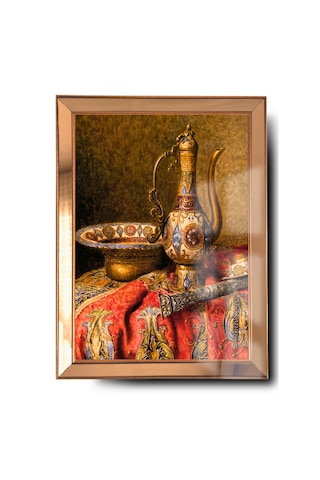 Bymelekoğlu Ayna Çerçeveli Cama Baskılı Ottoman Etnik Cam Kırmızı Gold Tablo