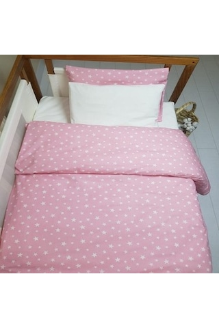 70X130 Lastikli Renforce Bebek Çarşaf Takımı-Pembe Yıldızlı