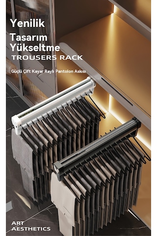 Gardırop Gardırop Çekmece Pantolon Askısı Teleskopik Sönümleme Sürgülü İtme-çekme Askısı Beyaz