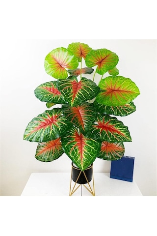 Yapay Çiçek Saksıda Tropik Kızıl Caladium 18 Dal 70 Cm Salon Çiçeği Yapay Bitki