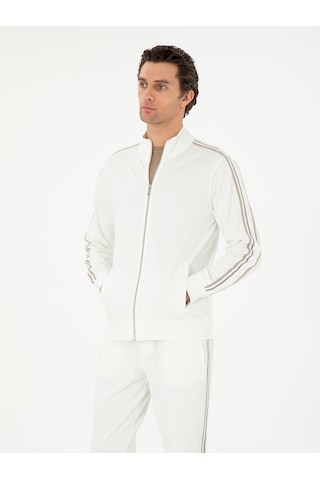 Ekru Regular Fit Tam Fermuarlı Sweatshirt Bej