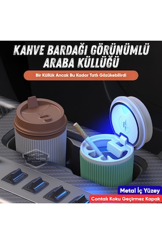Üniversal Kahve Bardağı Görünümlü Led Işıklı Yanmaz Koku Geçirmez Oto Küllük Dumansız Sızdırmaz Kapaklı Araç İçi Küllük Araba Küllüğü Siyah Kahverengi