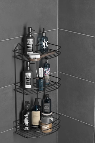 Teknotel Banyo Düzenleyici Şampuanlık Sabunluk 3 Katlı Yapışkanlı Banyo Duş Rafı Siyah St009 Siyah