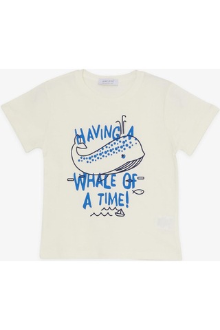 Breeze Erkek Çocuk Şortlu Takım Eğlenceli Balina Baskılı 1.5-5 Yaş, Krem-krem Krem