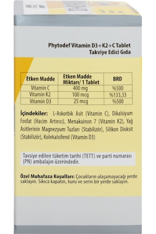 Phytodef D3 + K2 + C Vitamin 60 Tablet